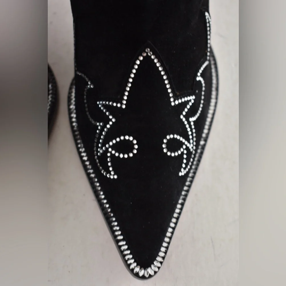 Christian Louboutin Santigag Strass 85 Black Suede Western Ankle Heel Boot 40 - Picture 10 of 16